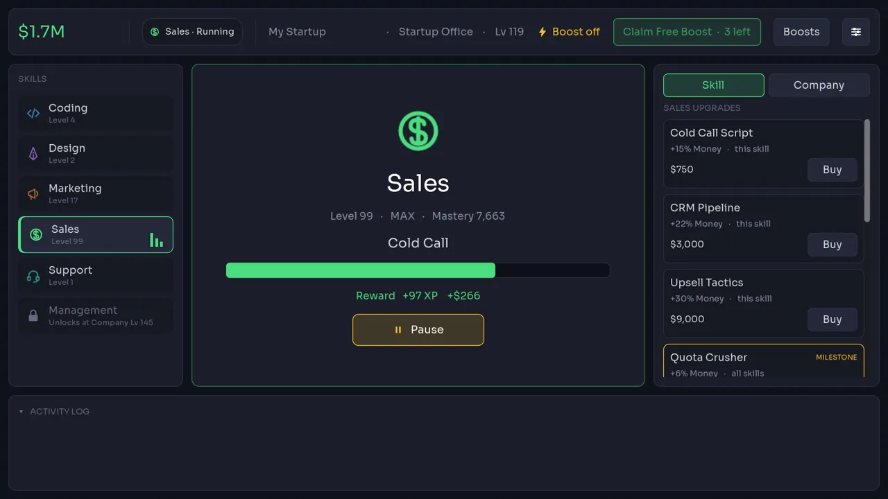 Idle Startup — vista del entorno