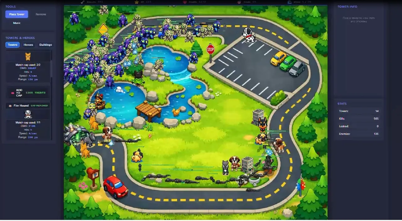 Rescue Dogs vs Aliens Tower Defense — vista del entorno