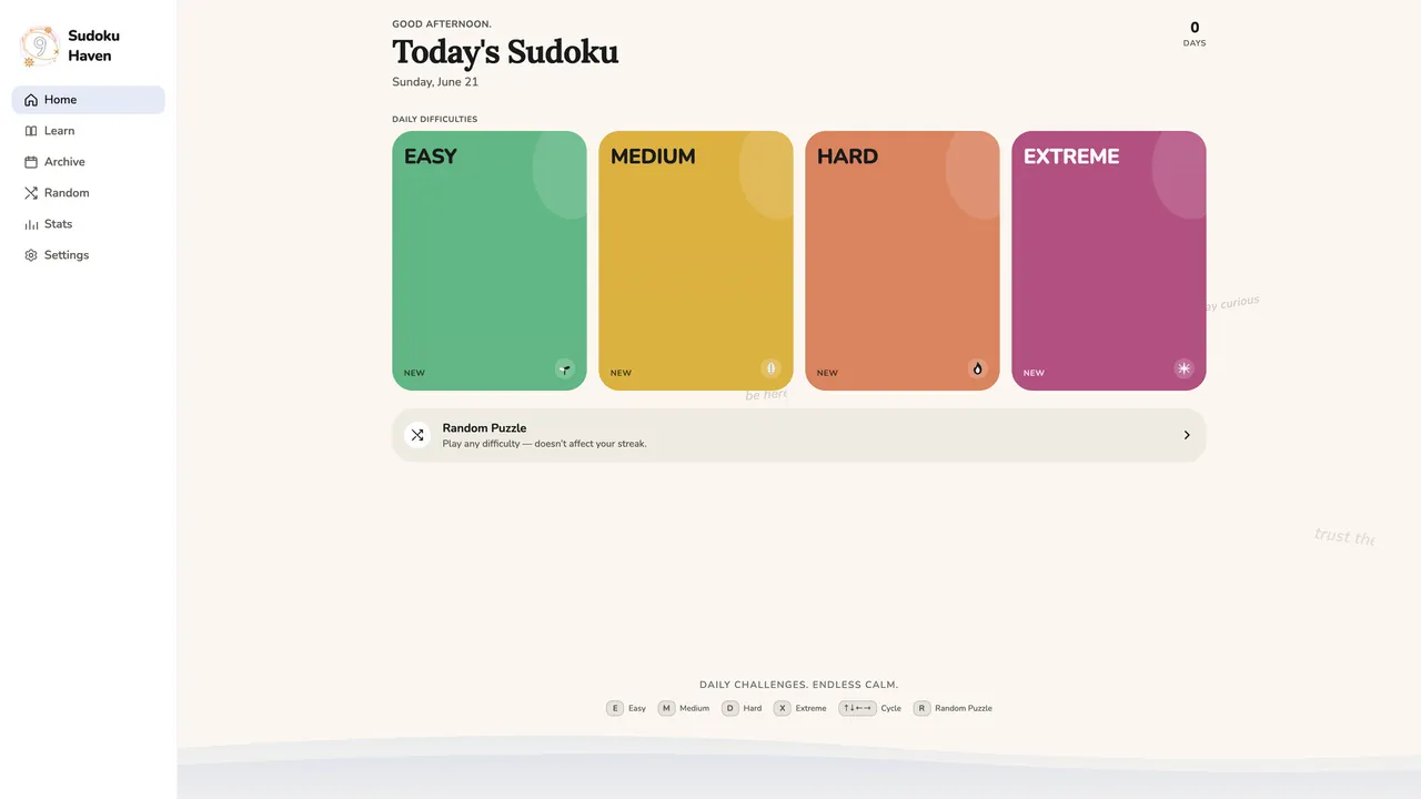 Sudoku Haven — vista del entorno